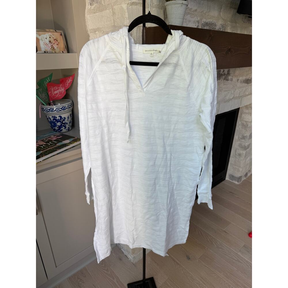 Mododoc Women’s White Long Sleeve Hooded Casual Tunic Top Size M